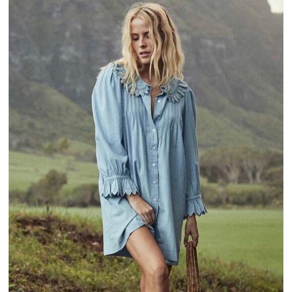 DOEN Wing Mini Dress in Parisian Chambray Blue XS - Picture 1 of 12